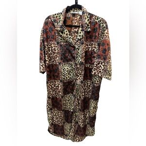 Vintage Sante Satin Animal Print Long Flowy Dress
